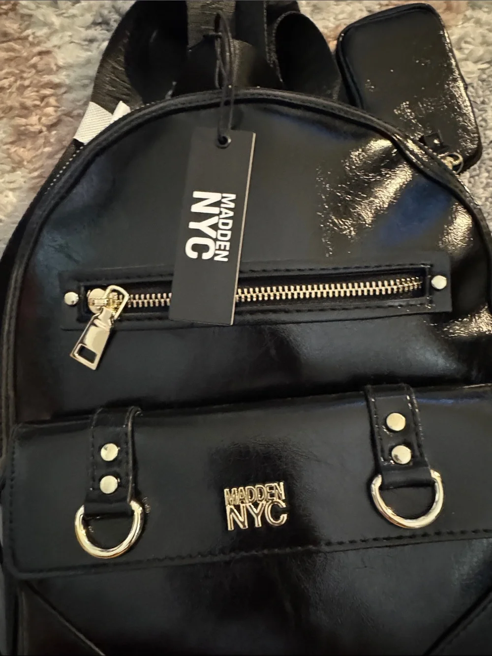 Madden NYC Black Faux Leather Backpack